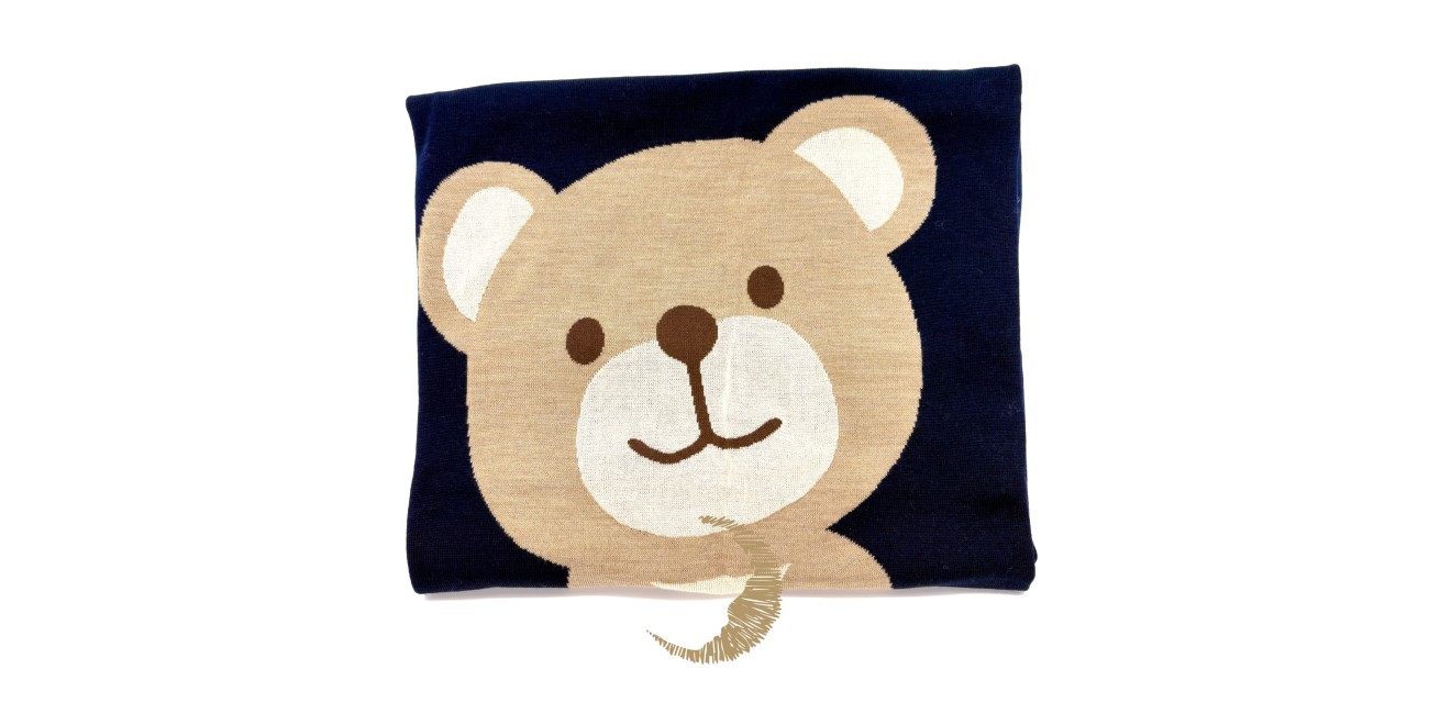 Copertina Neonato in Lana Merino | Motivo Orsetto | Morbida e Naturale