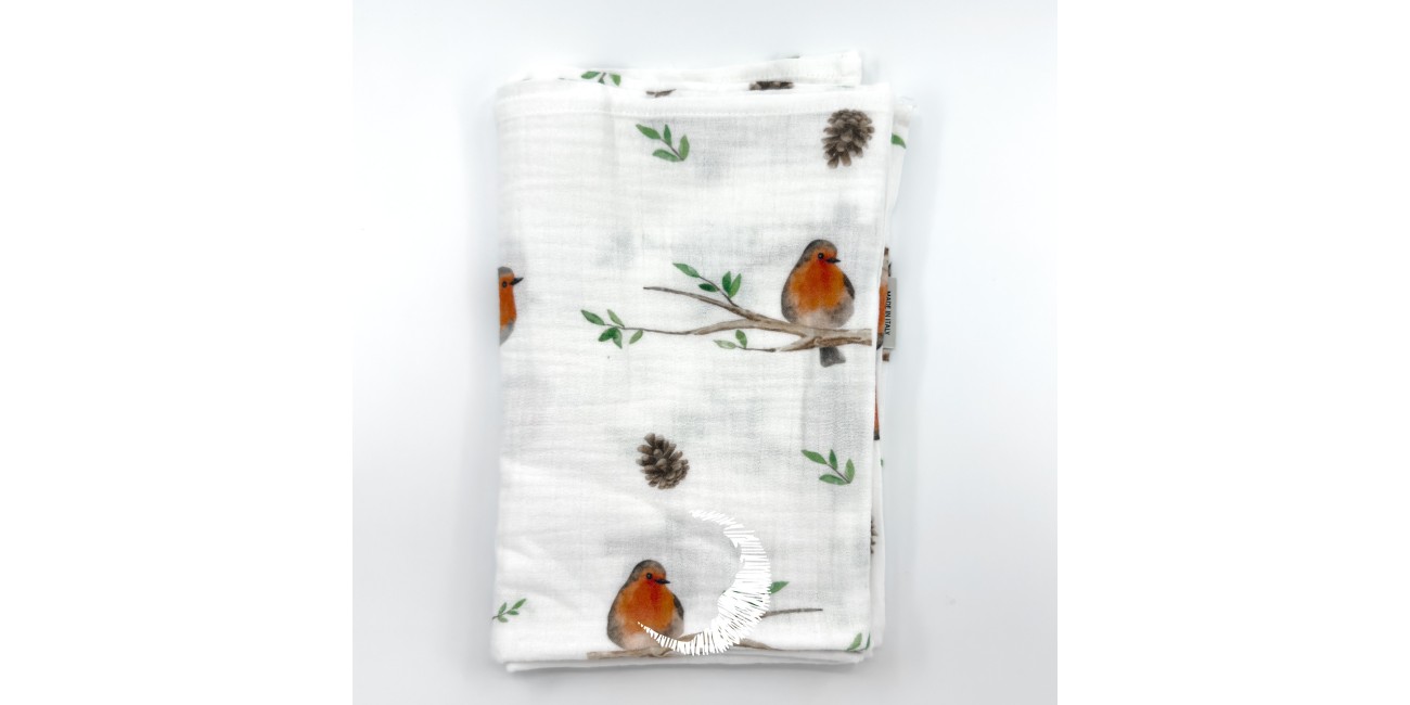 Mussola Neonato in Cotone Naturale Pettirosso | 65×100 | Morbida e Traspirante